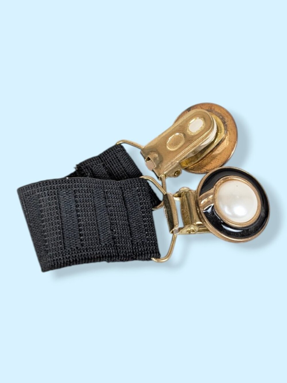 (2/$20) V. Faux Pearl Black Enamel Sweater Clip
